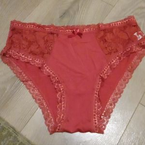 Knotty knickers- Orangie-Red Smooth Satin & Lace Panties-XL